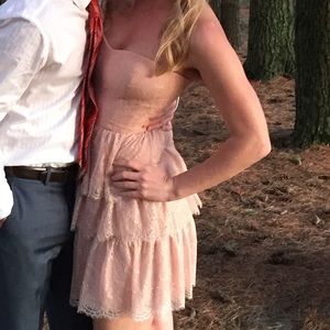 BCBG Lilah Tiered-Lace Strapless Dress